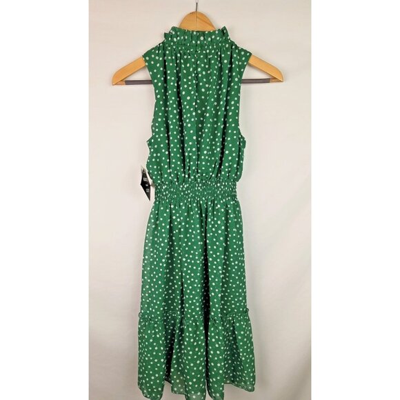 Kate and Lily Dress Women's Size 4 Green Polka Dot Sleeveless High Neck Ruffle - Picture 8 of 13